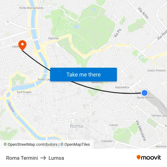 Roma Termini to Lumsa map