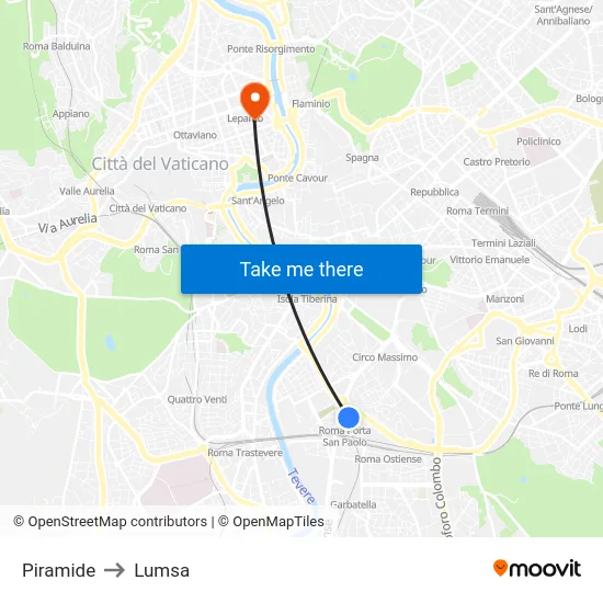 Piramide to Lumsa map