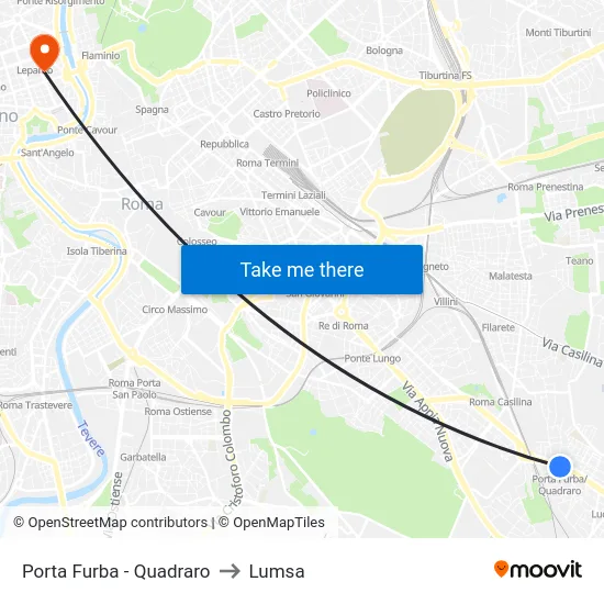Porta Furba  - Quadraro to Lumsa map