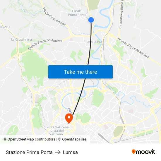 Prima Porta Station to Lumsa map