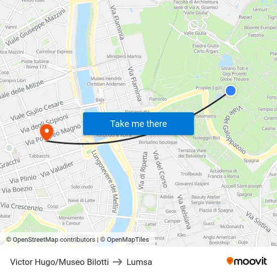 Victor Hugo/Museo Bilotti to Lumsa map