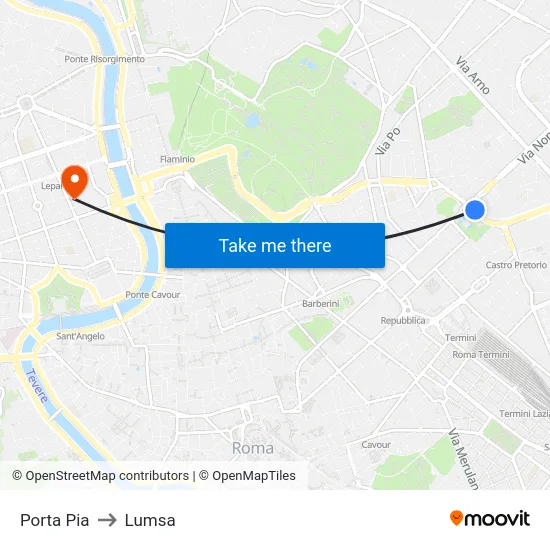 Porta Pia to Lumsa map