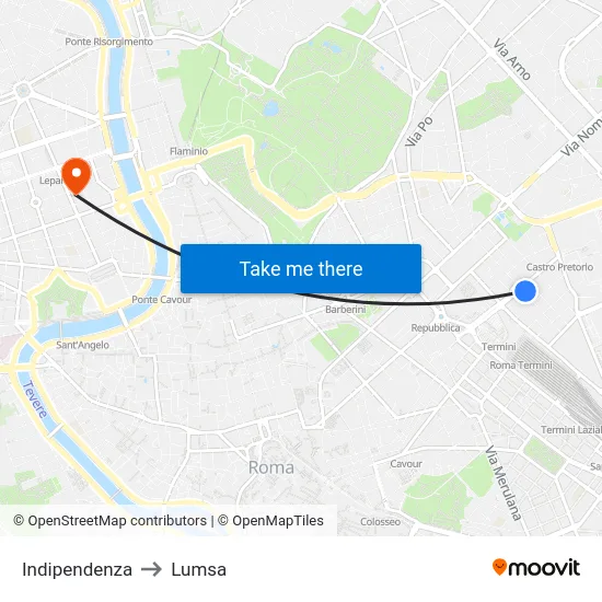 Indipendenza to Lumsa map