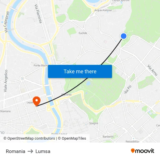 Romania to Lumsa map