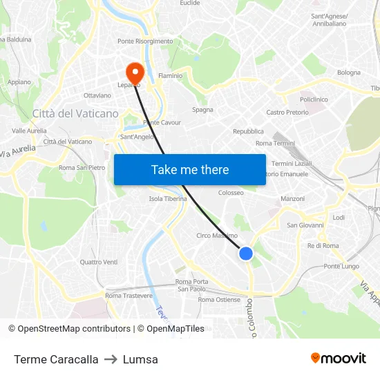 Terme Caracalla to Lumsa map
