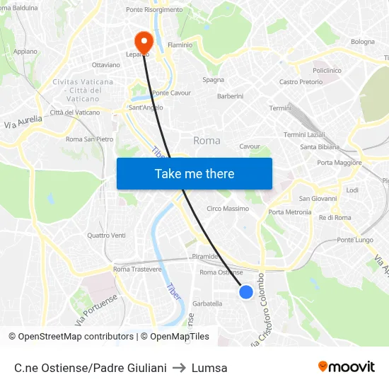 Ostiense Circle/Father Giuliani to Lumsa map