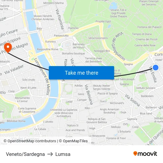 Veneto/Sardegna to Lumsa map
