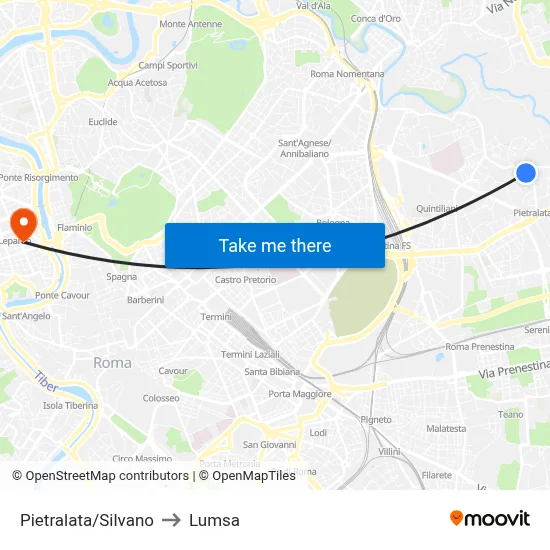 Pietralata/Silvano to Lumsa map