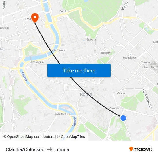 Claudia/Colosseo to Lumsa map