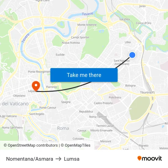 Nomentana/Asmara to Lumsa map