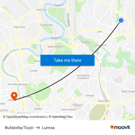 Bufalotta/Tozzi to Lumsa map