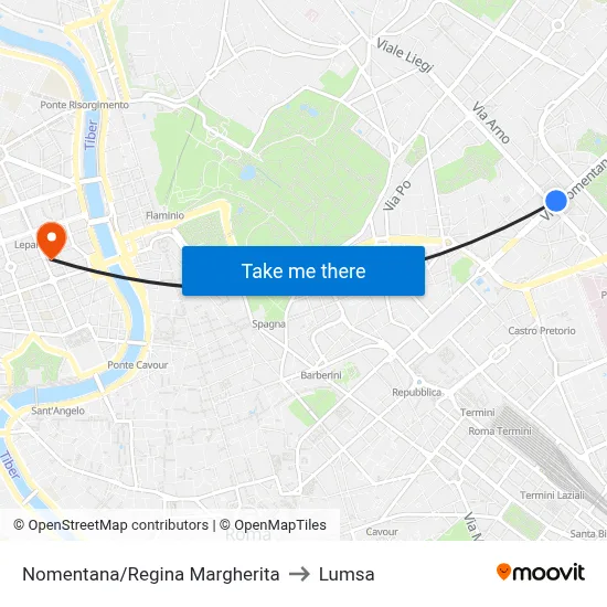 Nomentana/Regina Margherita to Lumsa map