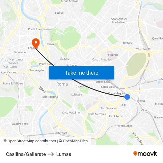 Casilina/Gallarate to Lumsa map
