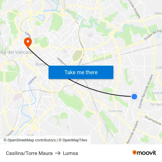 Casilina/Torre Maura to Lumsa map