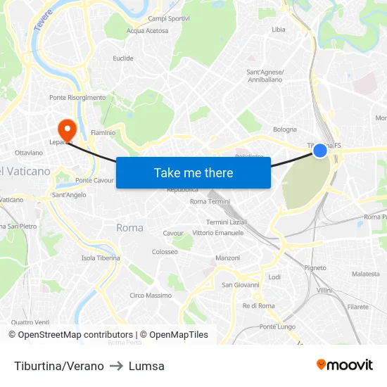 Tiburtina/Verano to Lumsa map