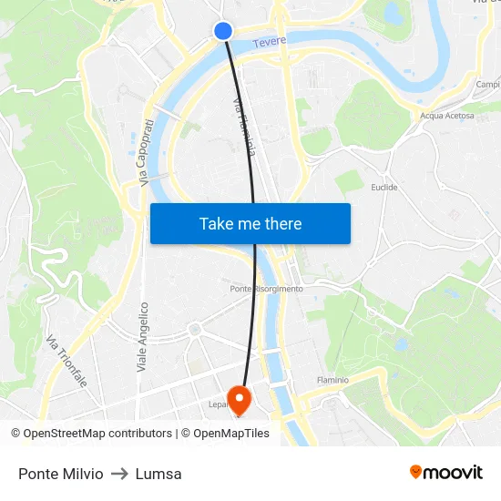 Ponte Milvio to Lumsa map
