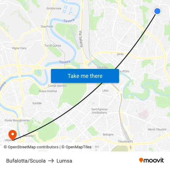 Bufalotta/School to Lumsa map