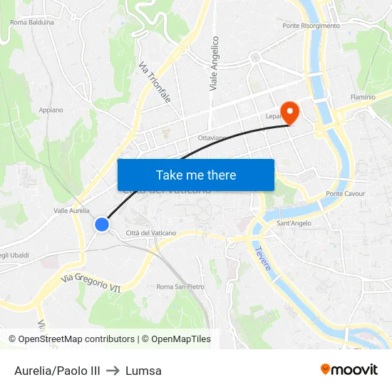 Aurelia/Paolo III to Lumsa map