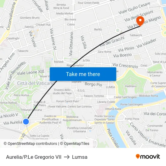 Aurelia/P.Le Gregorio VII to Lumsa map