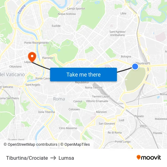 Tiburtina/Crociate to Lumsa map