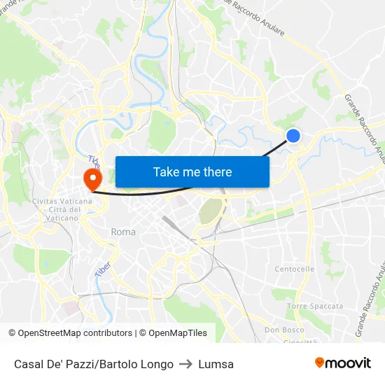 Casal De' Pazzi/Bartolo Longo to Lumsa map