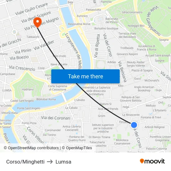 Corso/Minghetti to Lumsa map