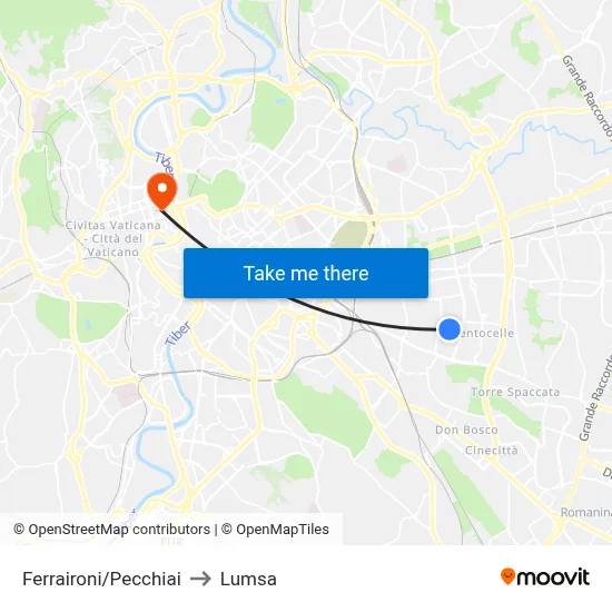Ferraironi/Pecchiai to Lumsa map