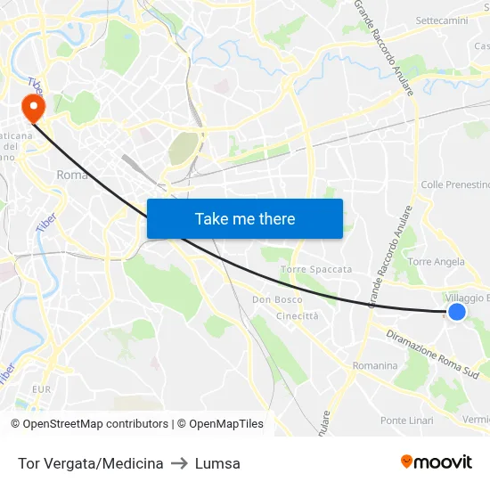 Tor Vergata/Medicine to Lumsa map