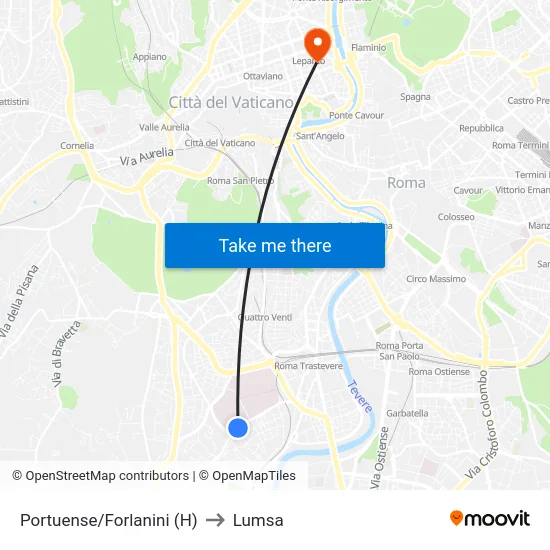Portuense/Forlanini (H) to Lumsa map