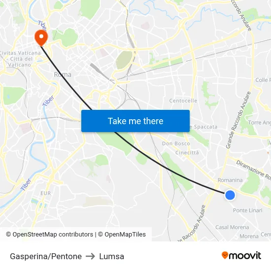 Gasperina/Pentone to Lumsa map