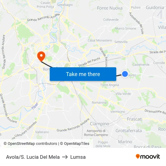 Avola/S. Lucia Del Mela to Lumsa map