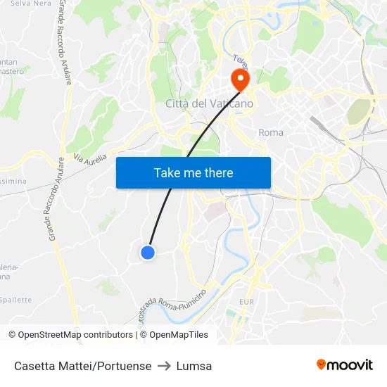 Casetta Mattei/Portuense to Lumsa map