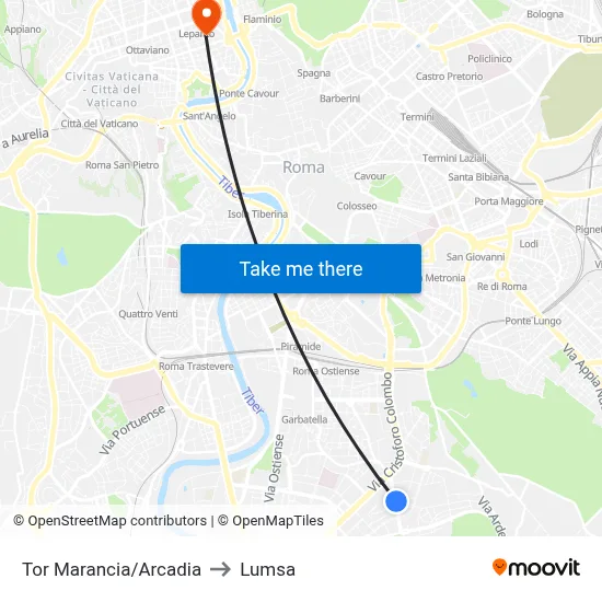 Tor Marancia/Arcadia to Lumsa map