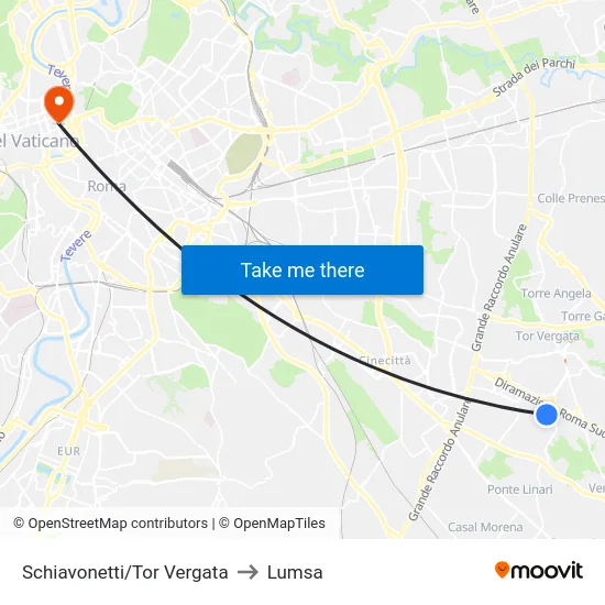 Schiavonetti/Tor Vergata to Lumsa map
