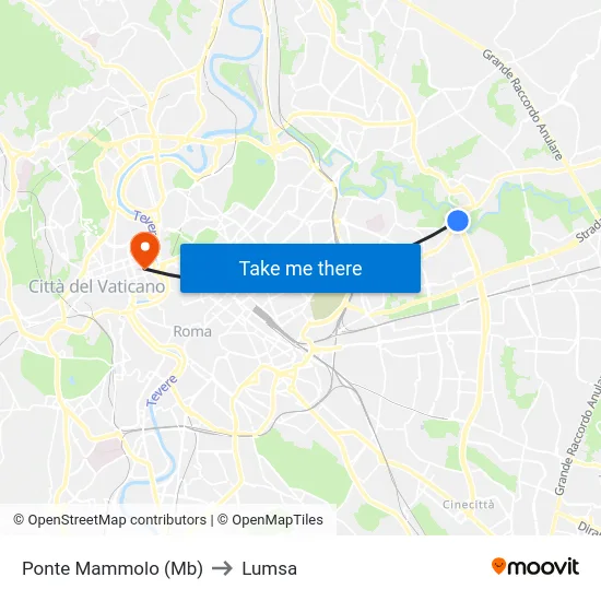 Ponte Mammolo (Mb) to Lumsa map