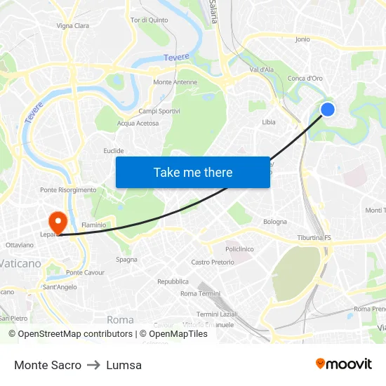 Monte Sacro to Lumsa map