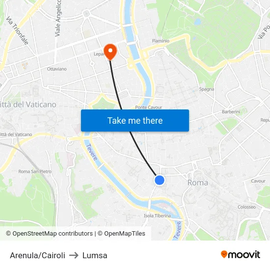 Arenula/Cairoli to Lumsa map