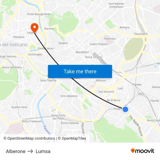 Alberone to Lumsa map