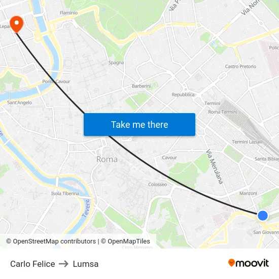 Carlo Felice to Lumsa map