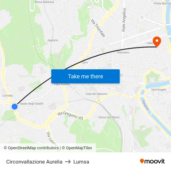 Circonvallazione Aurelia to Lumsa map