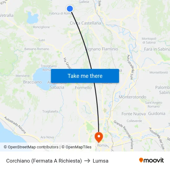 Corchiano (Request Stop) to Lumsa map