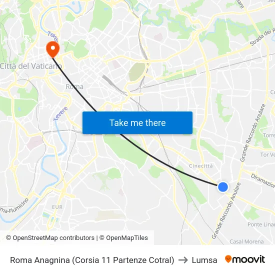 Roma Anagnina (Corsia 11 Partenze Cotral) to Lumsa map