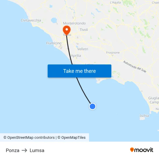 Ponza to Lumsa map