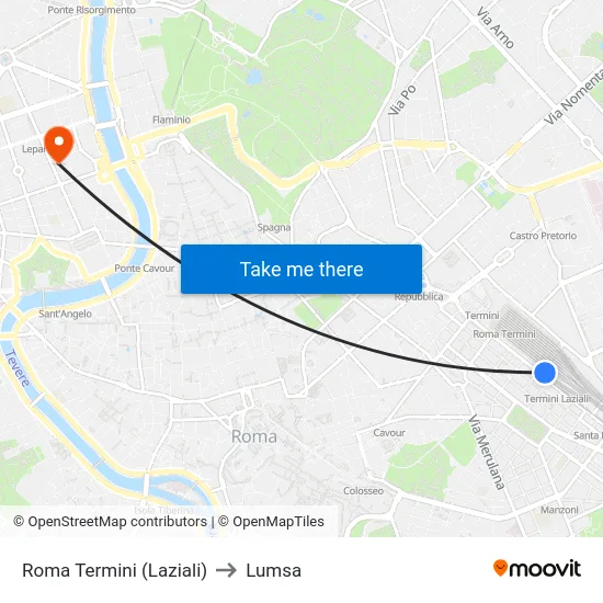 Roma Termini (Laziali) to Lumsa map