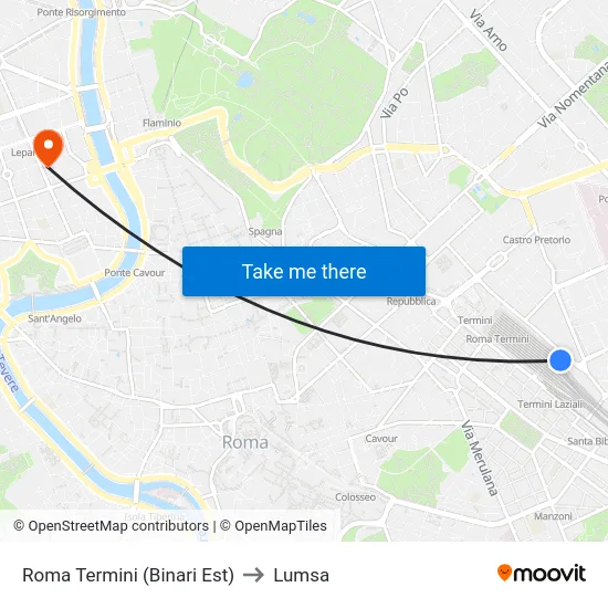 Roma Termini (Binari Est) to Lumsa map