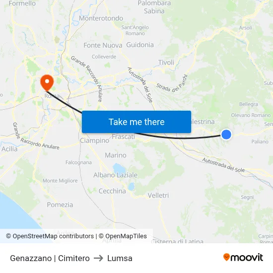 Genazzano | Cemetery to Lumsa map