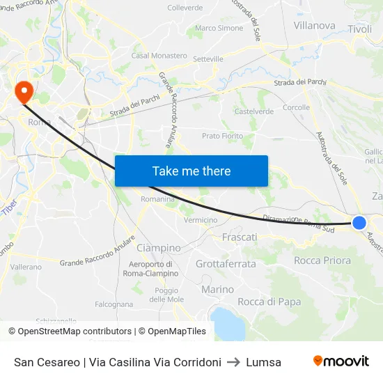 San Cesareo via Casilina via Corridoni to Lumsa map