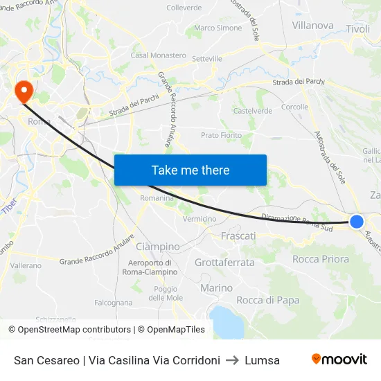 San Cesareo via Casilina via Corridoni to Lumsa map