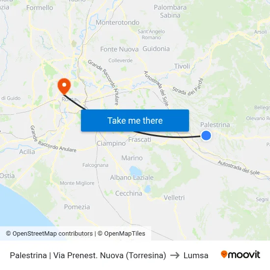 New Prenestina Street (Torresina) - Palestrina to Lumsa map