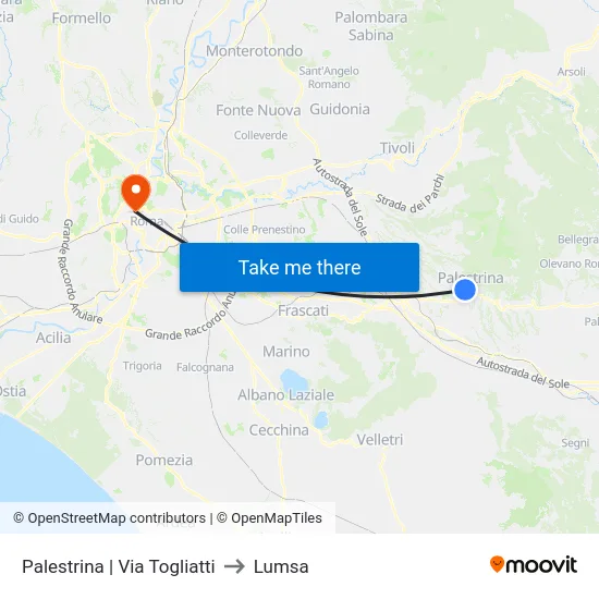 Palestrina | Via Togliatti to Lumsa map